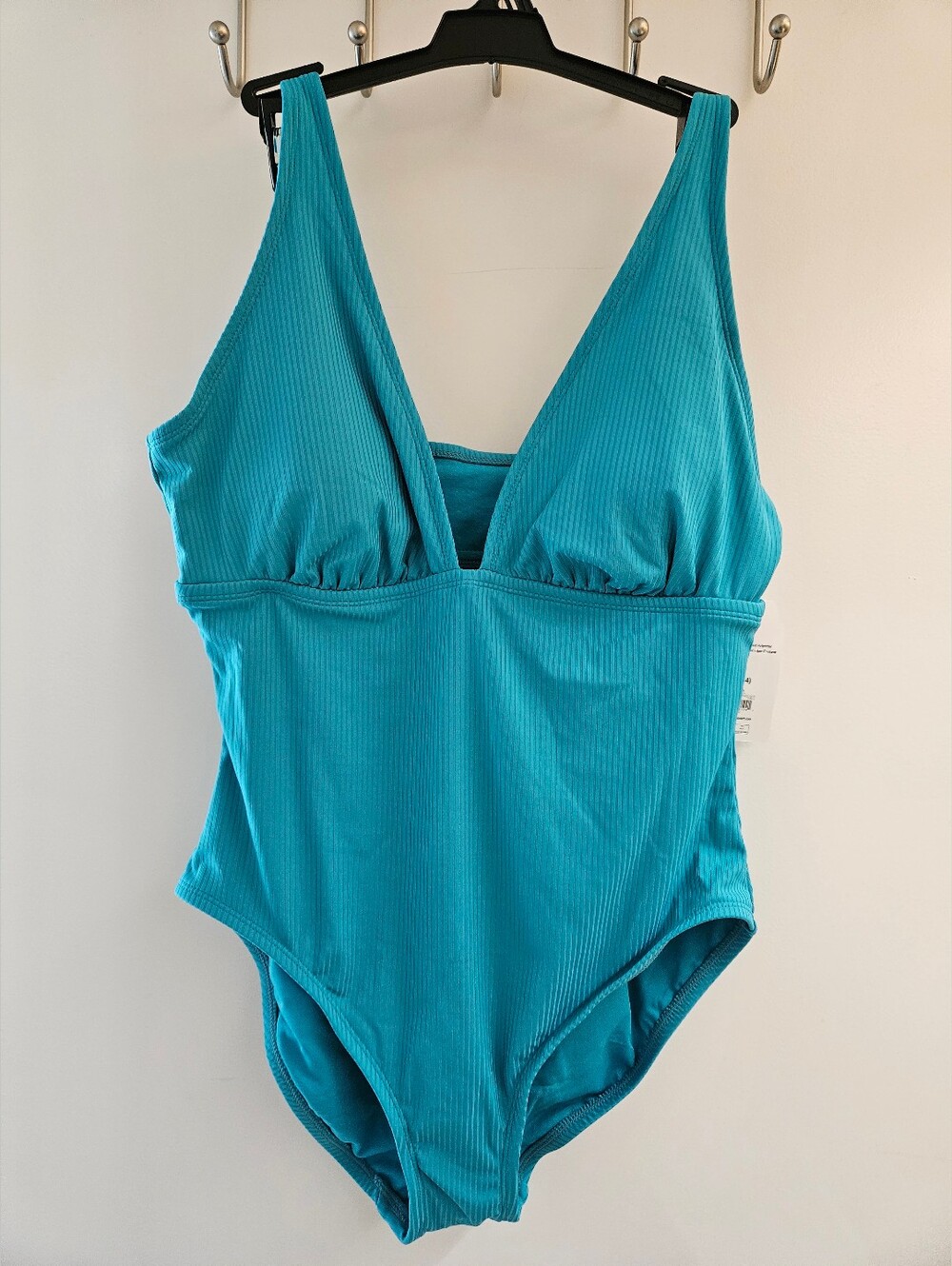 Time and Tru Women's Ribbed Plunge One Piece Swimsuit, L